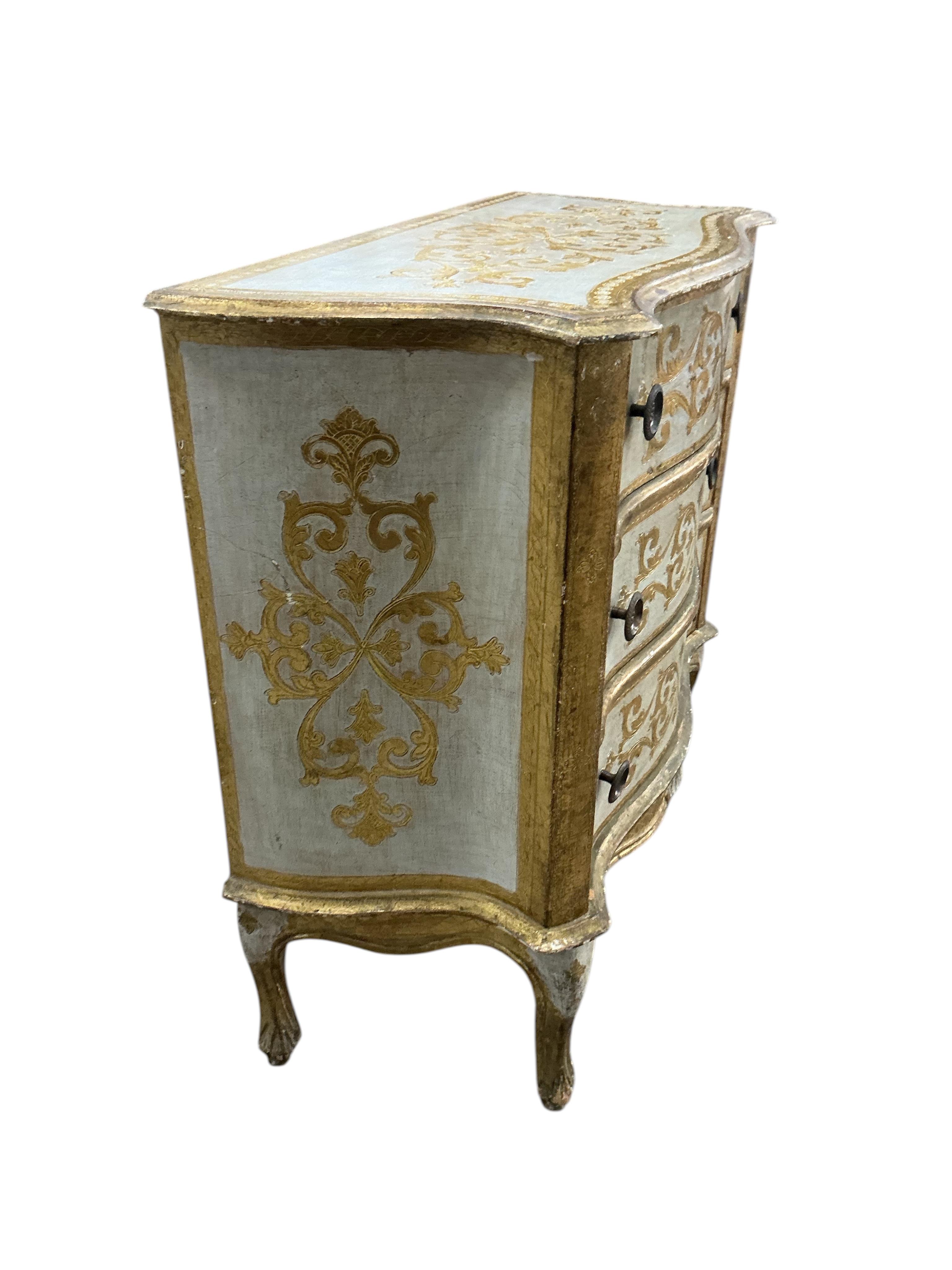 A mid 20th century Italian painted three drawer chest, width 79cm, depth 36cm, height 80cm